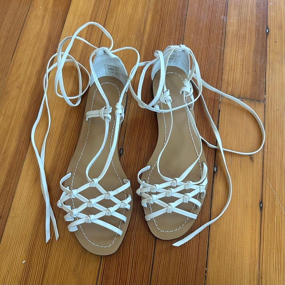 J. Crew RARE Zadie Knotted Woven Lace-Up Flat Sandals in White Size 7